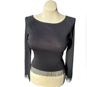 The Limited black sweater with beaded tassels